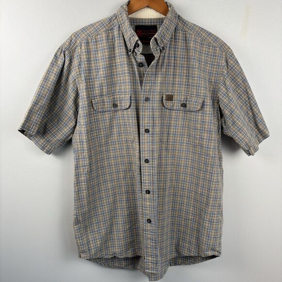 Riggs Workwear by Wrangler Men’s Shirt Short sleeve XL Brown Plaid Cotton - Picture 2 of 8